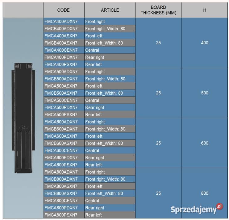 Słupek wypinany do burty 500mm przód prawy G38W Przysieka Polska