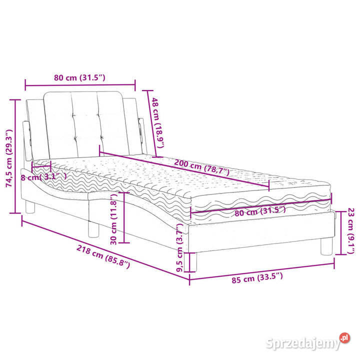 Łóżko z materacem czarnobiałe sztuczna skóra 85cm