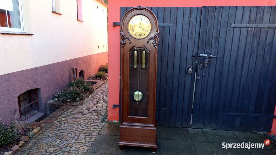 Piękny Stojący Dębowy Zegar Baba Firmy Fms Ziębice