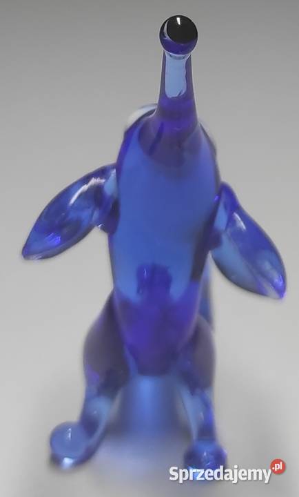 Szklany jamnik pies ze szkła błękitny szkło Warszawa
