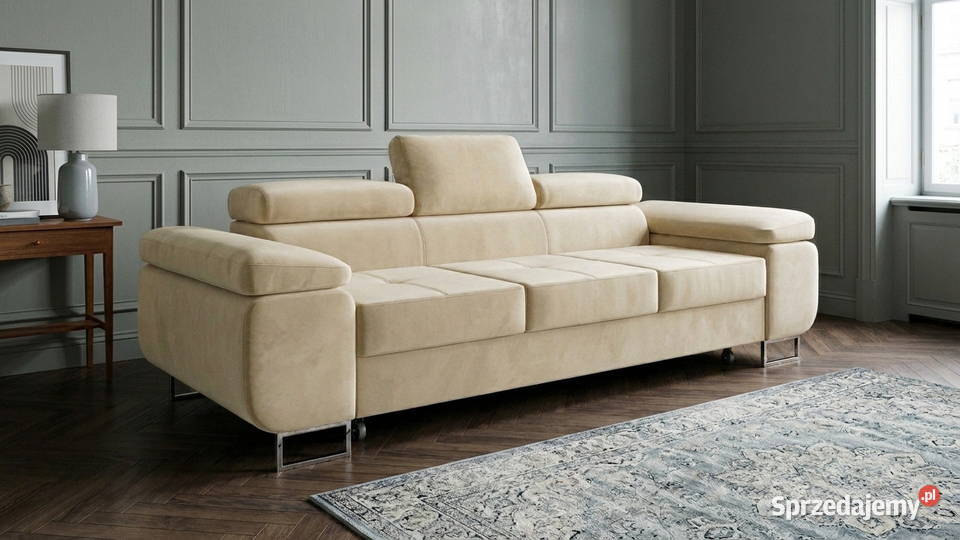 Kanapa z funkcją spania Como 275x100 welur ecru 275cm
