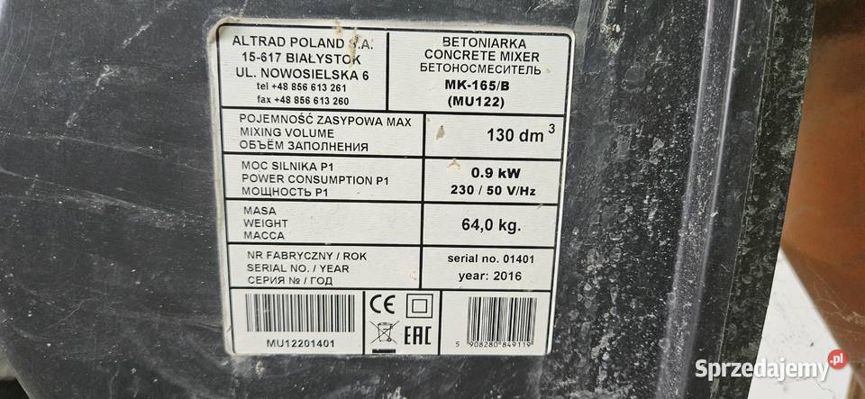 Betoniarka altrad 09 kw 230 v Wizany