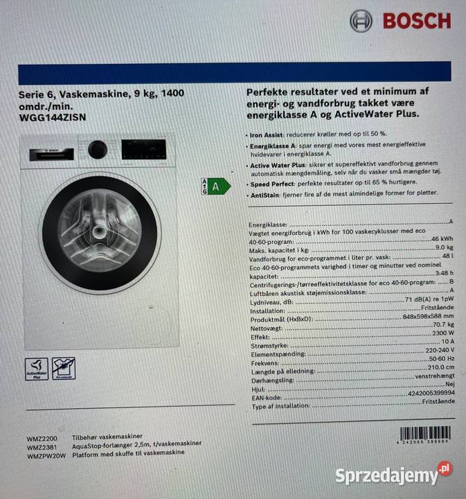 Pralka Bosch WGG144ZISN wolnostojące Warszawa