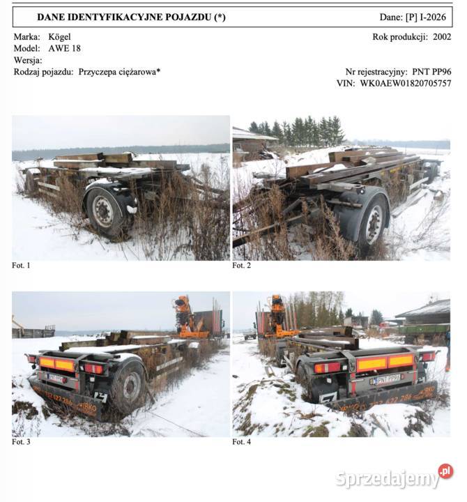 Syndyk sprzeda przyczepę Kogel Bolewice