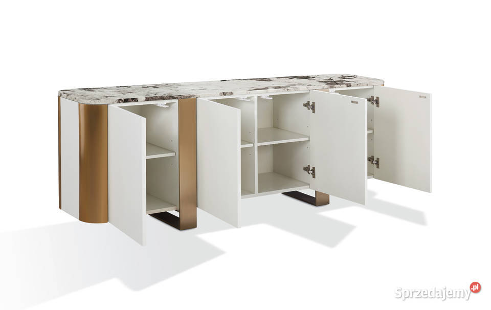 Komoda biała złamana biel na złotych nogach