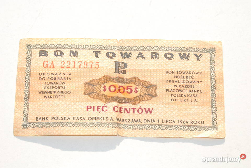 Stary Bon Towarowy Pko 5 centów Pewex 1969 antyk Kolekcje Cieszyn