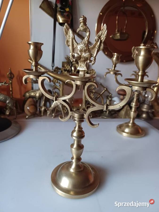 Piękny masywny mosiężny świecznik Księstwo wielkopolskie Poznań