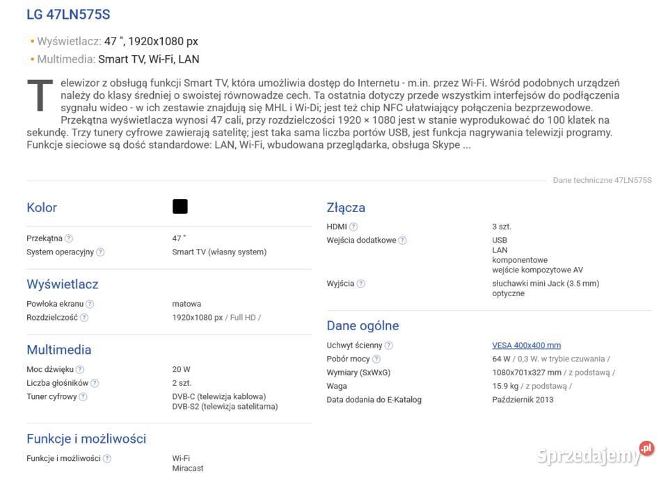 LG TV 47 LED model 47LN575SZE LED łódzkie Poddębice