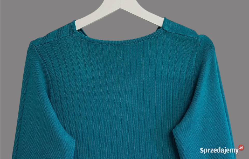 Damski prążkowany ciepły sweter zielony z długim Chrzanów