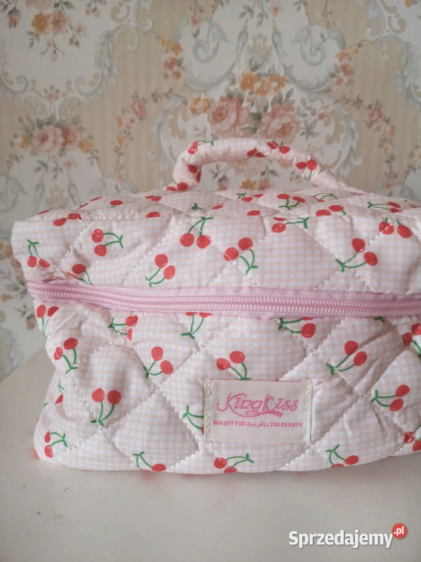 Duża kosmetyczka pojemna kuferek wisienki w