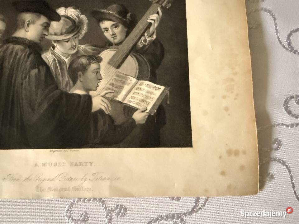 Antyczna rycina staloryt 1835 A Music Party Czerwionka-Leszczyny