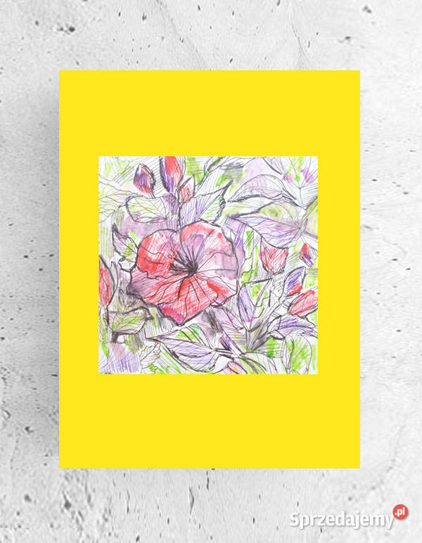 kwiaty akwarela, mały rysunek z kwiatami, łąka obrazek 21x30