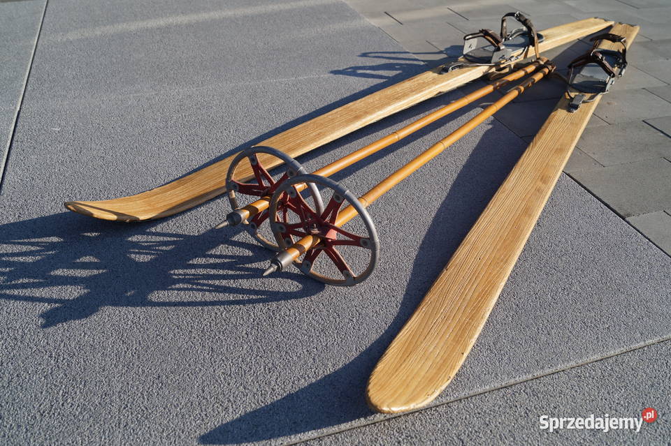 Stare narty jesionowe 185 z kijkami Pruchnik
