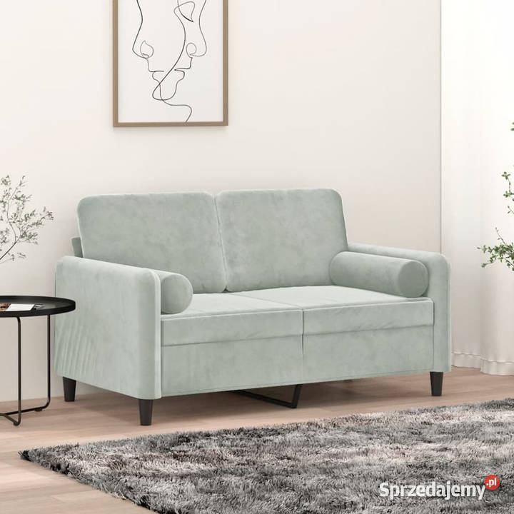 2osobowa sofa z poduszkami jasnoszara 120