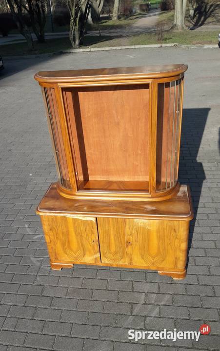 Witryna serwantka Art Deco PRL orzech lata 5060 Meble Gdynia
