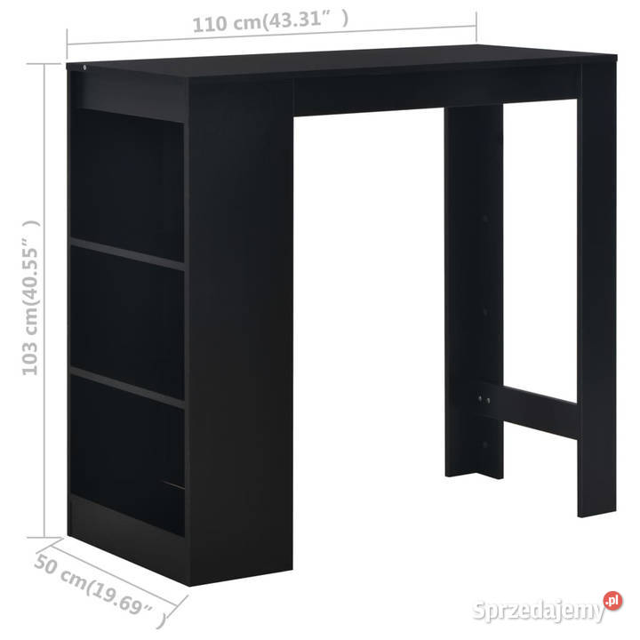 Stolik barowy z półkami czarny 110 x 50 x 103 Warszawa