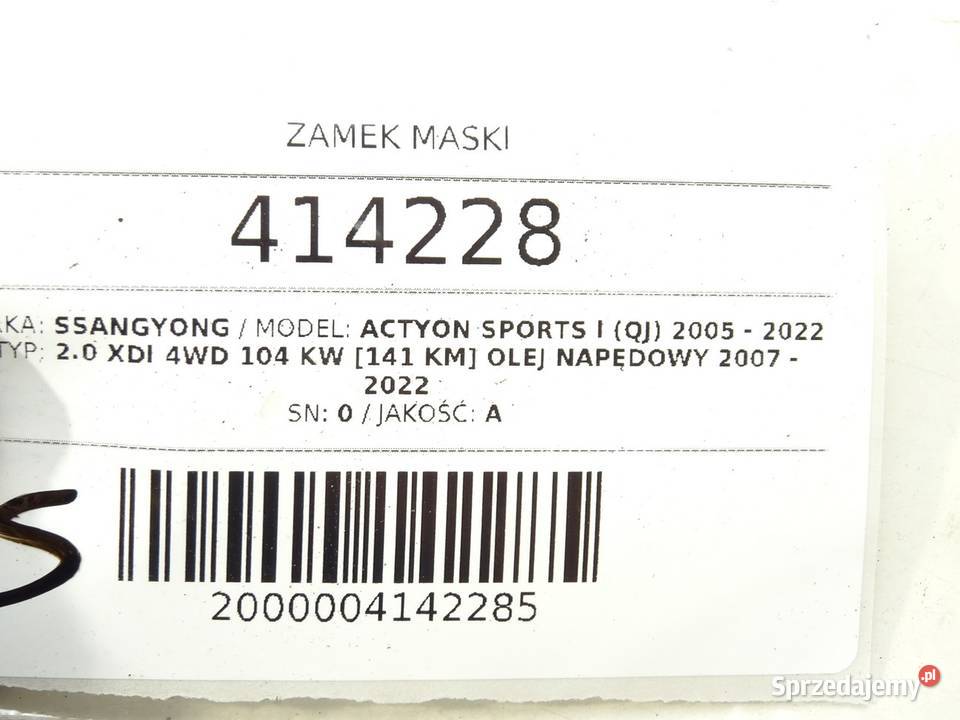 ZAMEK MASKI SSANGYONG ACTYON Pickup podkarpackie