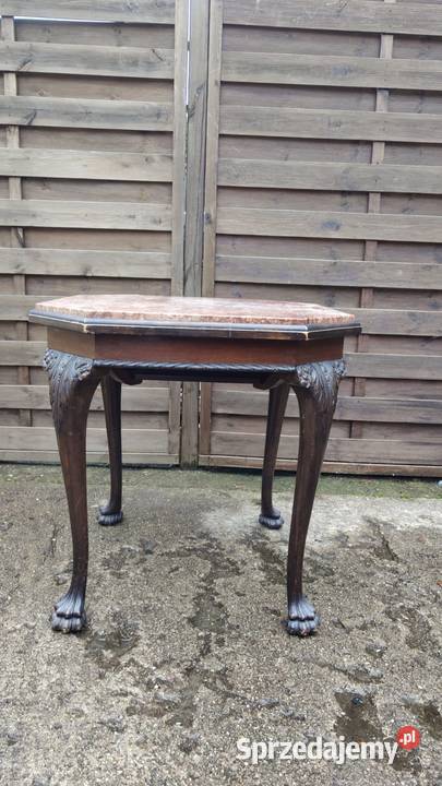 Stolik drewniany chppendale blat marmurowy Warszawa