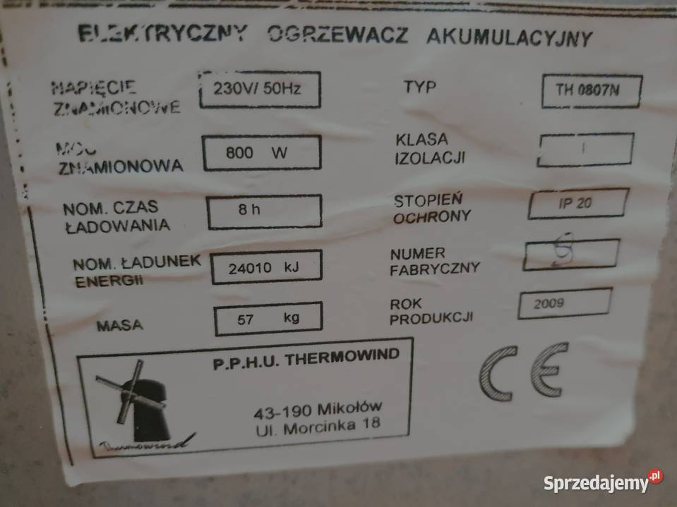 Piec Grzejnik Akumulacyjny Thermowind TH 0807n dolnośląskie Międzylesie