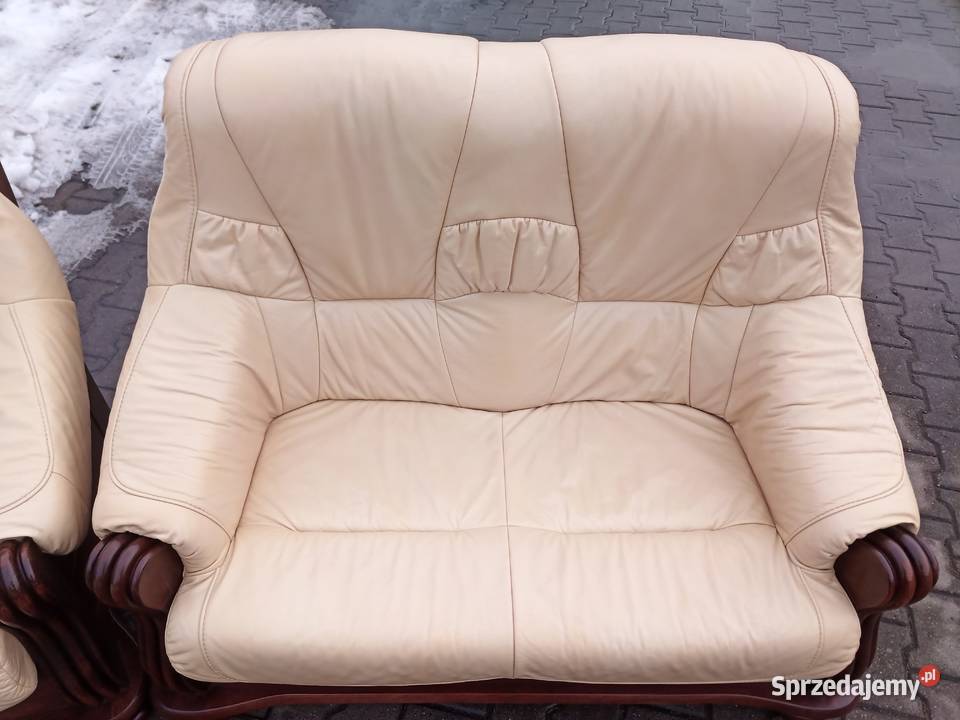 Komplet Rozkładany CREAM 321 i 2X Pufa i Ława