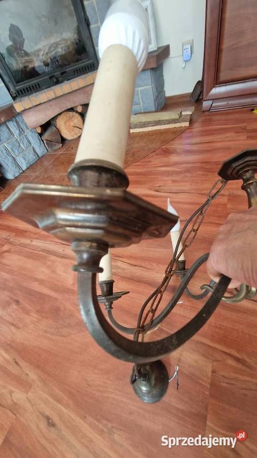 Żyrandol mosiężny przedwojenny sześcioramienny Gorzów Wielkopolski