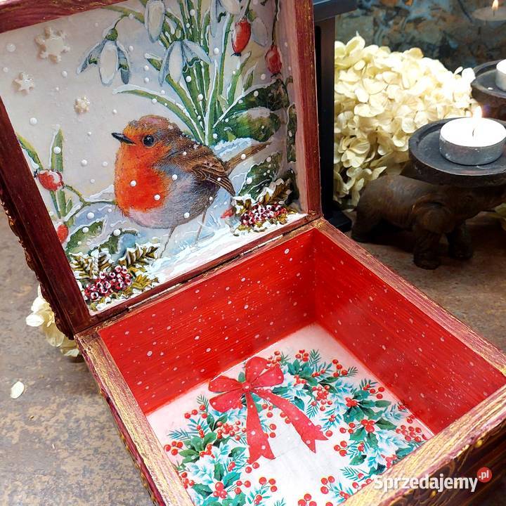 Skrzynka Szkatułka Decoupage Rękodzieło Święta Łódź