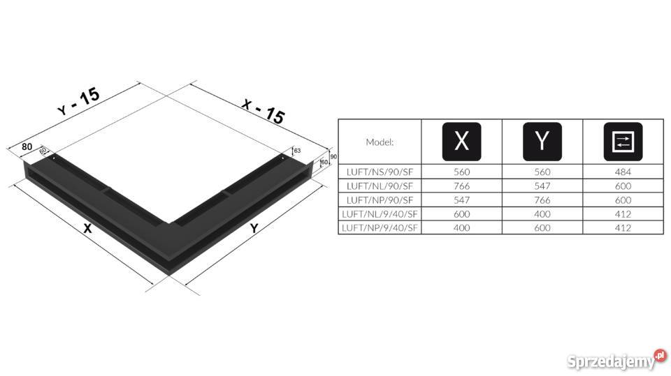 Kratka kominkowa Luft SF narożny lewy 60x40x 9 Rabka-Zdrój