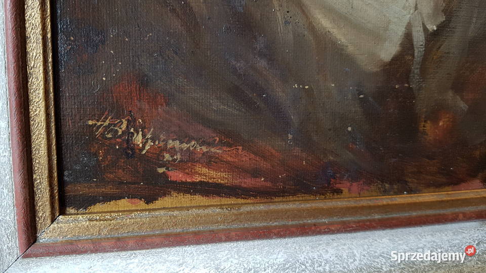 Stary sygnowany obraz olejny na płycie