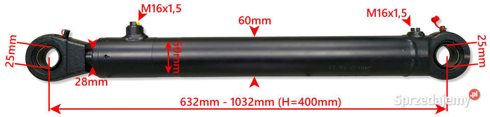 SIŁOWNIK Hydrauliczny 50x28 Skok 400 Mocowania Hydraulika