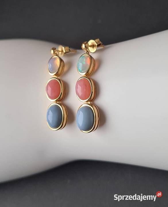 Kolczyki srebro 925 złocone opale naturalne mazowieckie Otwock