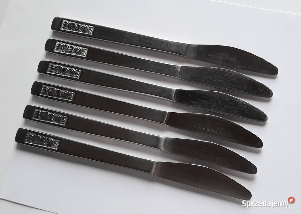 Noże obiadowe 4 RÓŻE Gerlach sztućce PRL Dąbrowa Górnicza