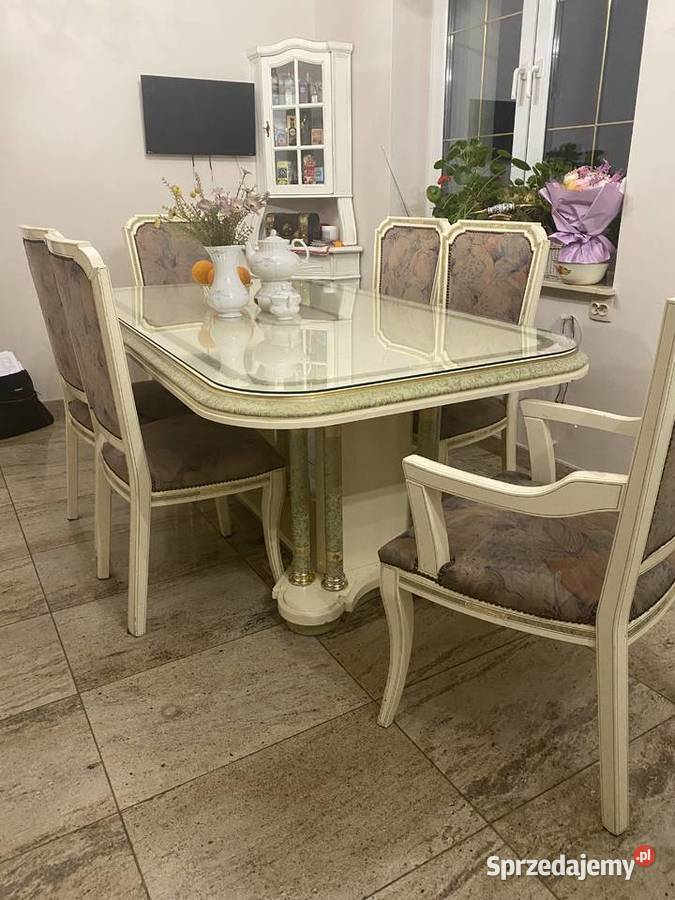stół z krzesłami kolonialny włoski biały Radomsko