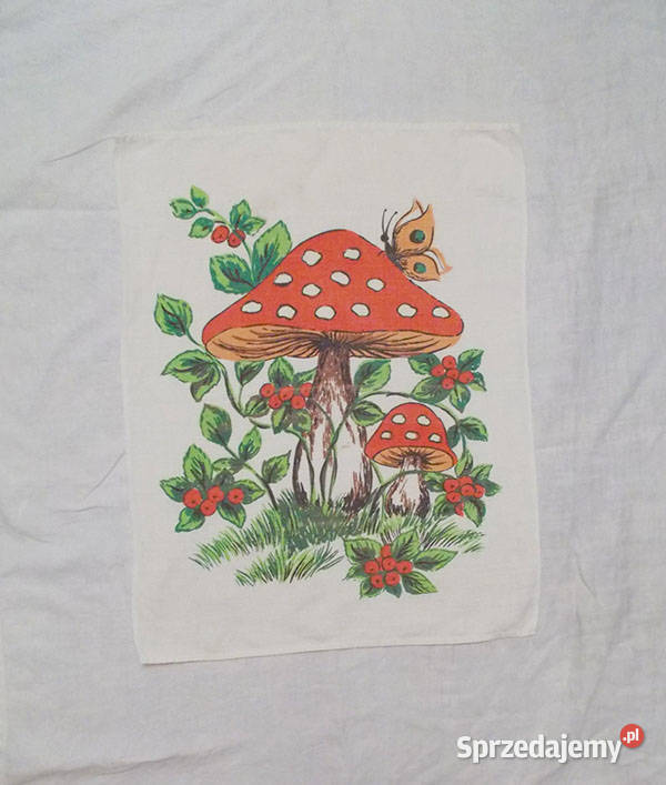 Retro bieznik z lnu prl bieznik z muchomorkiem Obrusy i serwety świętokrzyskie Kielce