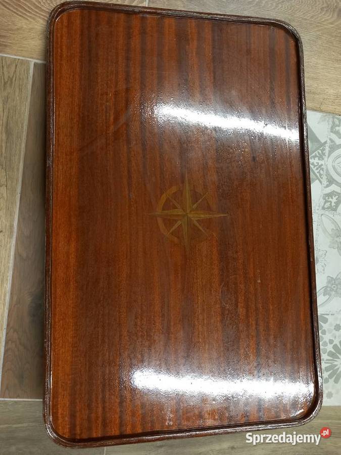 stolik intarsjowany na jacht mahoniowy Róża Kraków