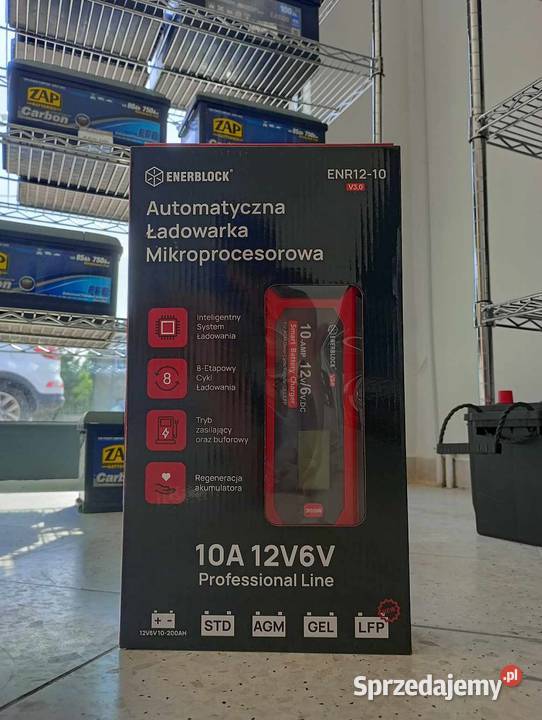 Ładowarka prostownik Enerblock 12V 10A AGM GEL Części samochodowe