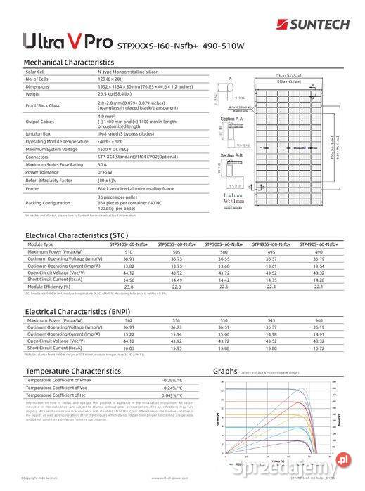 Paleta 36 Panel fotowolaticzny SUNTECH 490W
