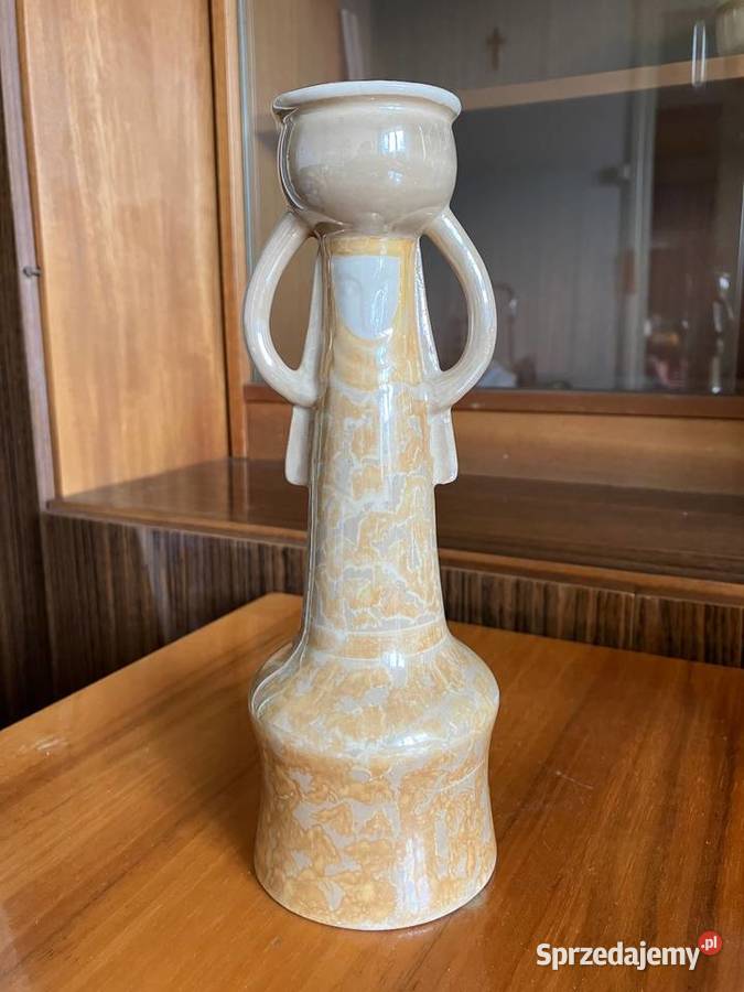 Świecznik beżowy porcelana PRL retro dzban