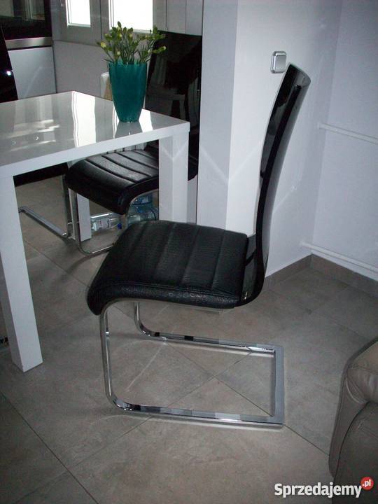 Krzesła salon jadalnia wysoki połysk czarne 4 Stoły, krzesła, biurka