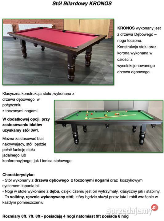 Stół bilardowy KRONOS dębowy 8 ft Polski podkarpackie