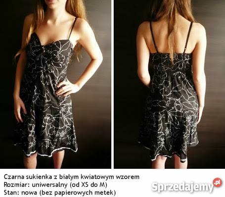 Czarna sukienka z białym kwiatowym wzorem uniwer Toruń