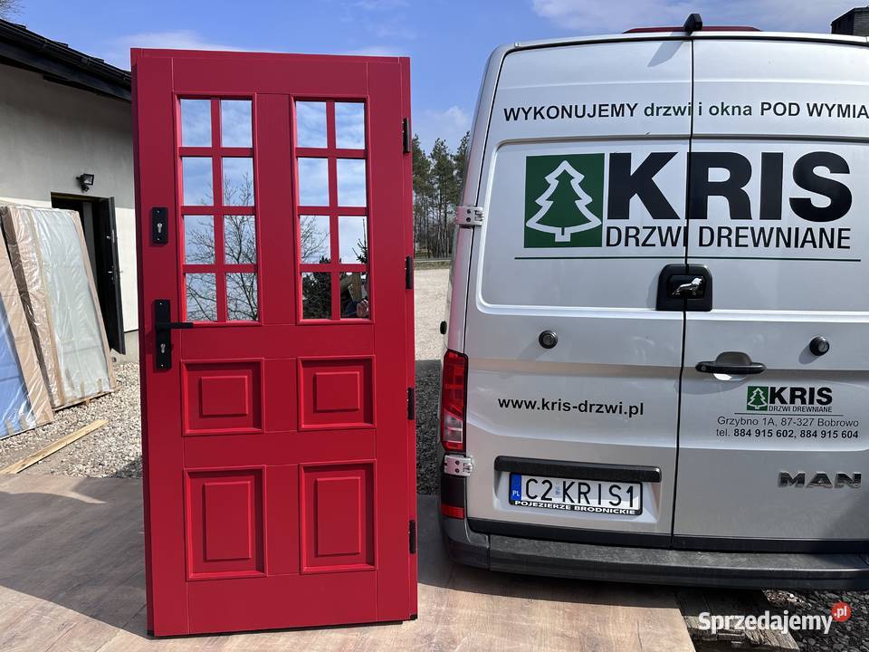 Drzwi zewnętrzne drewniane RĘKI czerwone dostawa Drzwi zewnętrzne Drzwi Gliwice