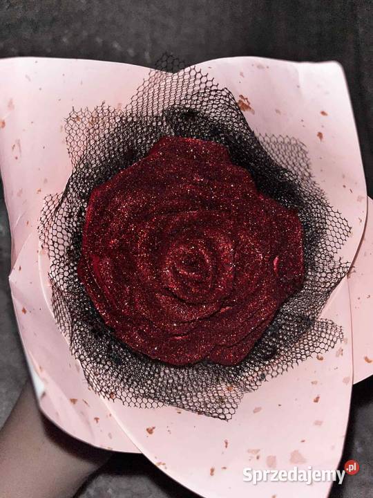 Ręcznie wykonana róża ze wstążki z brokatem Zamość