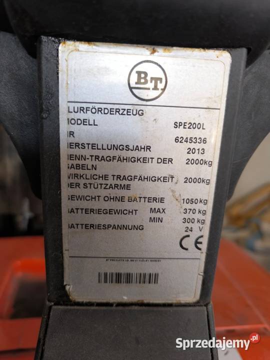 wózek widłowy z podestem BT SPE200L 2013 z UDT sprzedam