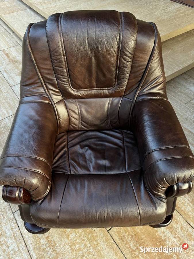 Wypoczynek skórzany stylowy brązowy kanapa fotel Sulbiny