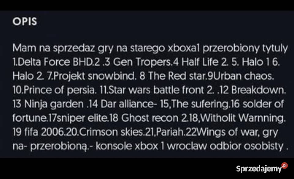 22 gry Xbox classic sprzedam Wrocław