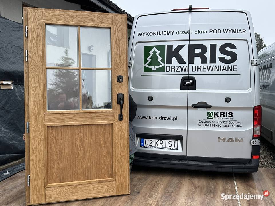 Drzwi drewniane zewnętrzne KLAMKA SCHLAGE CAŁA Grzybno
