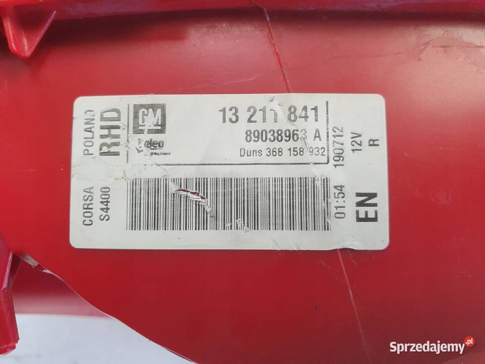 Opel Corsa D 3D 0614r TYLNA TYLNIA LAMPA PRAWA lubelskie Rudka
