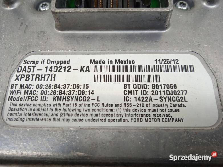 MODUŁ MODUŁ RADIA DA5T14D212KA Ford Fusion USA Rok produkcji 2013