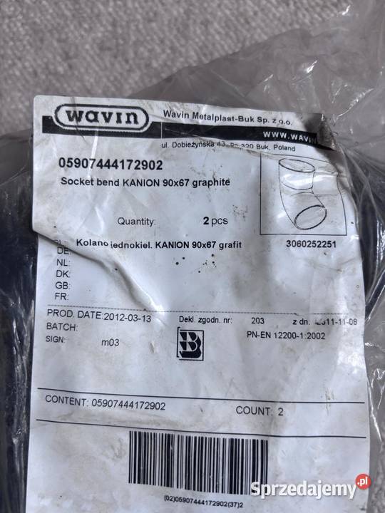 Kolanko Wavin rury spustowej Kanion 90 67 30 łódzkie Łódź