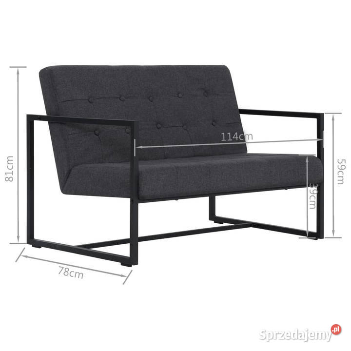 2osobowa sofa z podłokietnikami ciemnoszara stal mazowieckie Warszawa